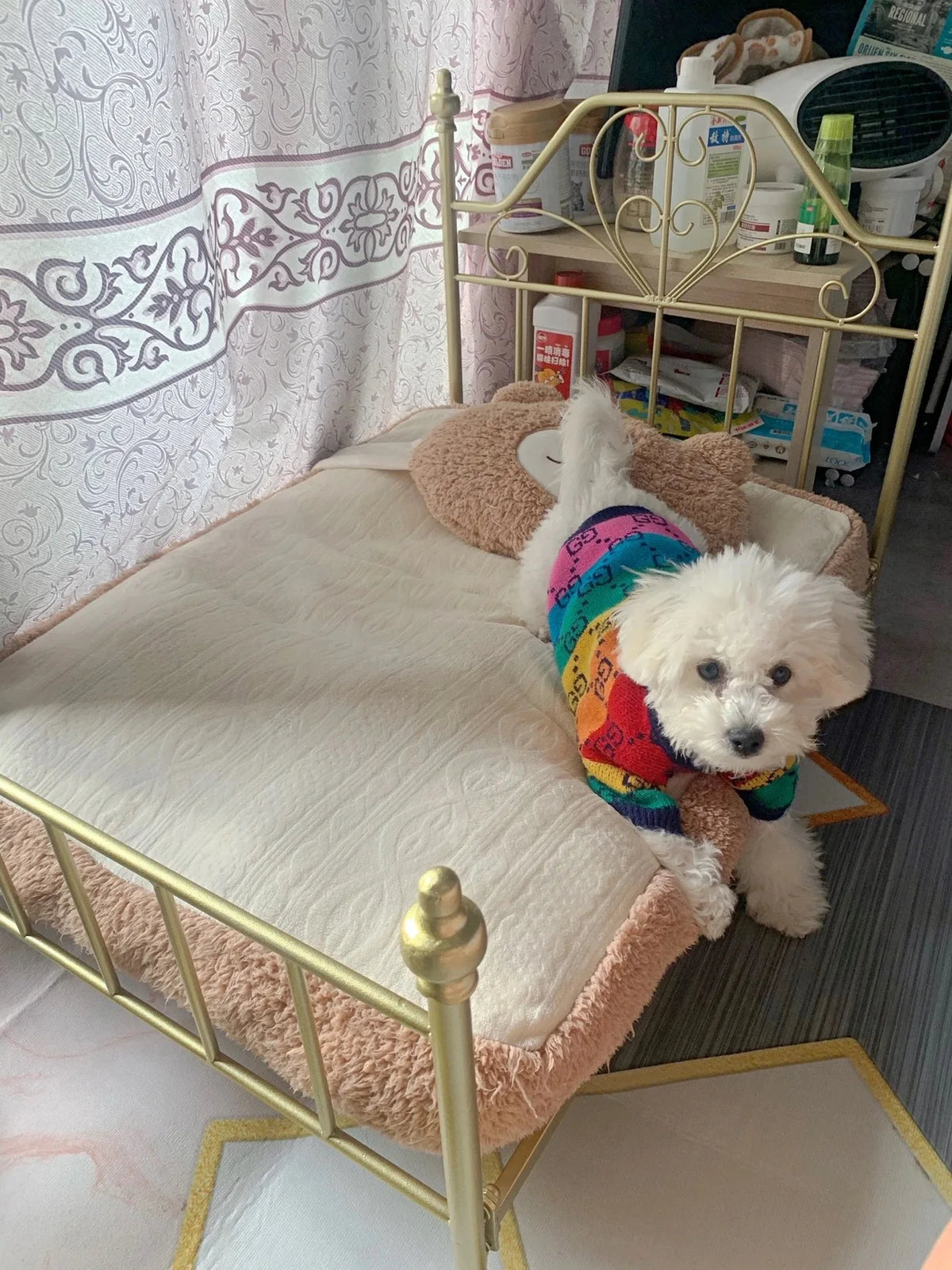 Princess Bed for Small Pets Wrought Iron Pet Bed Removable Washable Breathable Dog and Cat Bed Detachable Bed Frame