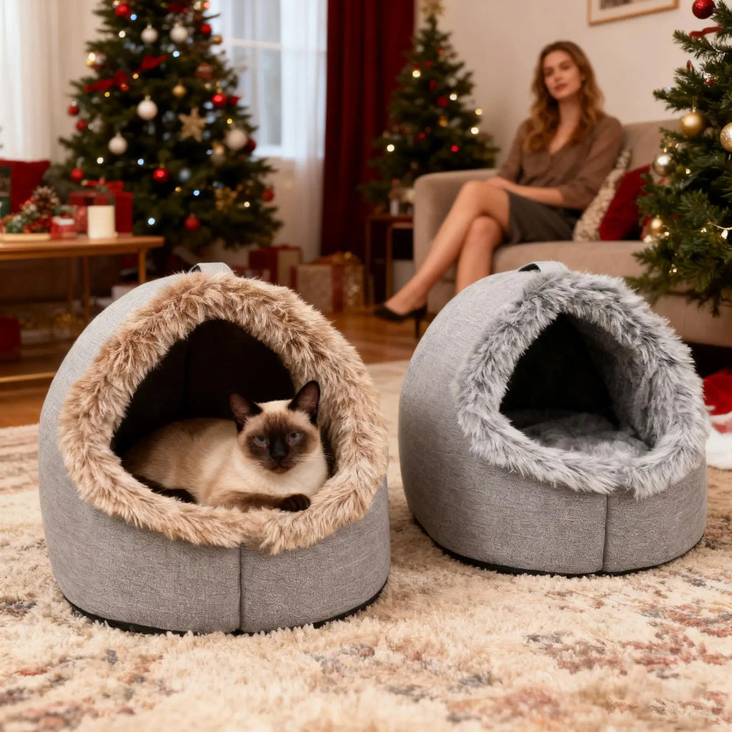 Pet House for Small Dog Cat Bed House Portable Enclosed Plush Pet Kitten Nest Winter Warm Soft Pet Cave Kennel Deep Sleep Sofa